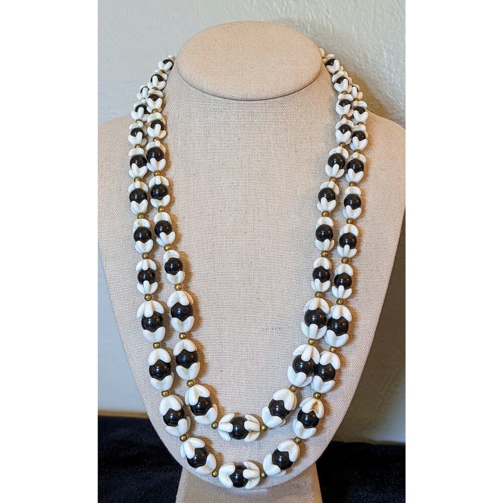 Antique Original 1920s/30s Celluloid Monochrome Black White Beaded Necklace